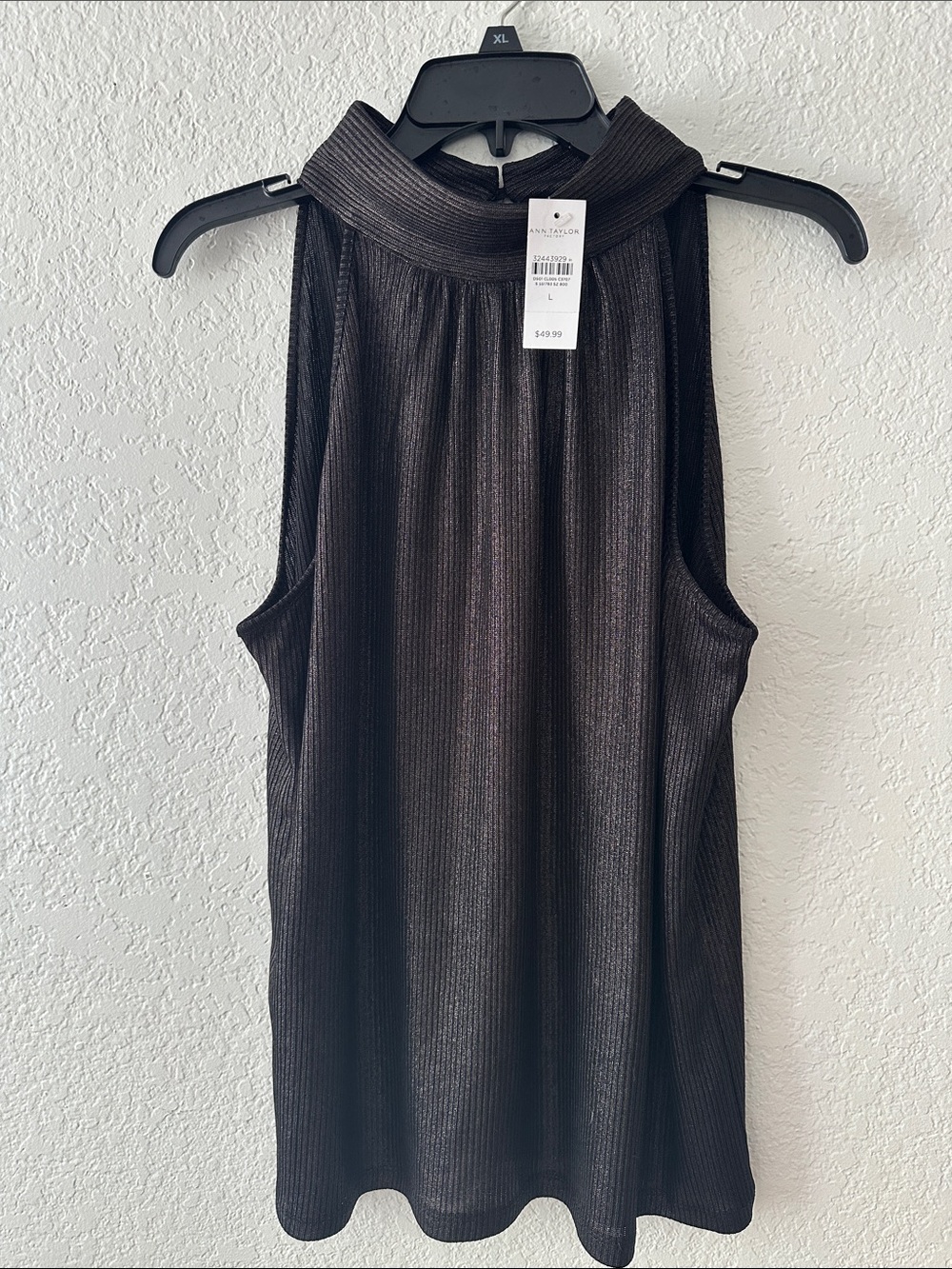 Ann Taylor Metallic Ribbed Mock Neck Tank - Black/Bronze Sheen